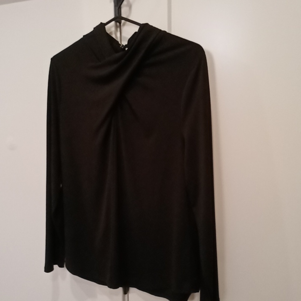 Adrianna Papell NWOT sz. Large Black long sleeve blouse, crossover chest/collar